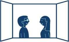 Illustration of two people facing each other in a window.
