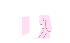 An illustration of a person using a computer, framed inside a window.